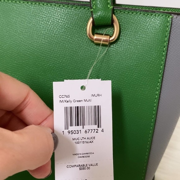 New Coach Alice Satchel in Colorblock / Crossgrain Leather / Green-Grey - Picture 13 of 13